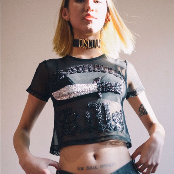 SOLD Discount Universe mesh crop top - Picture 3 of 3